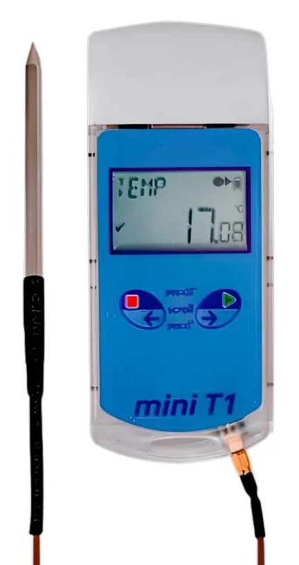 Data logger Mini T1 programmabile con sonda esterna, display multifunzione, software gratuito e report grafico PDF